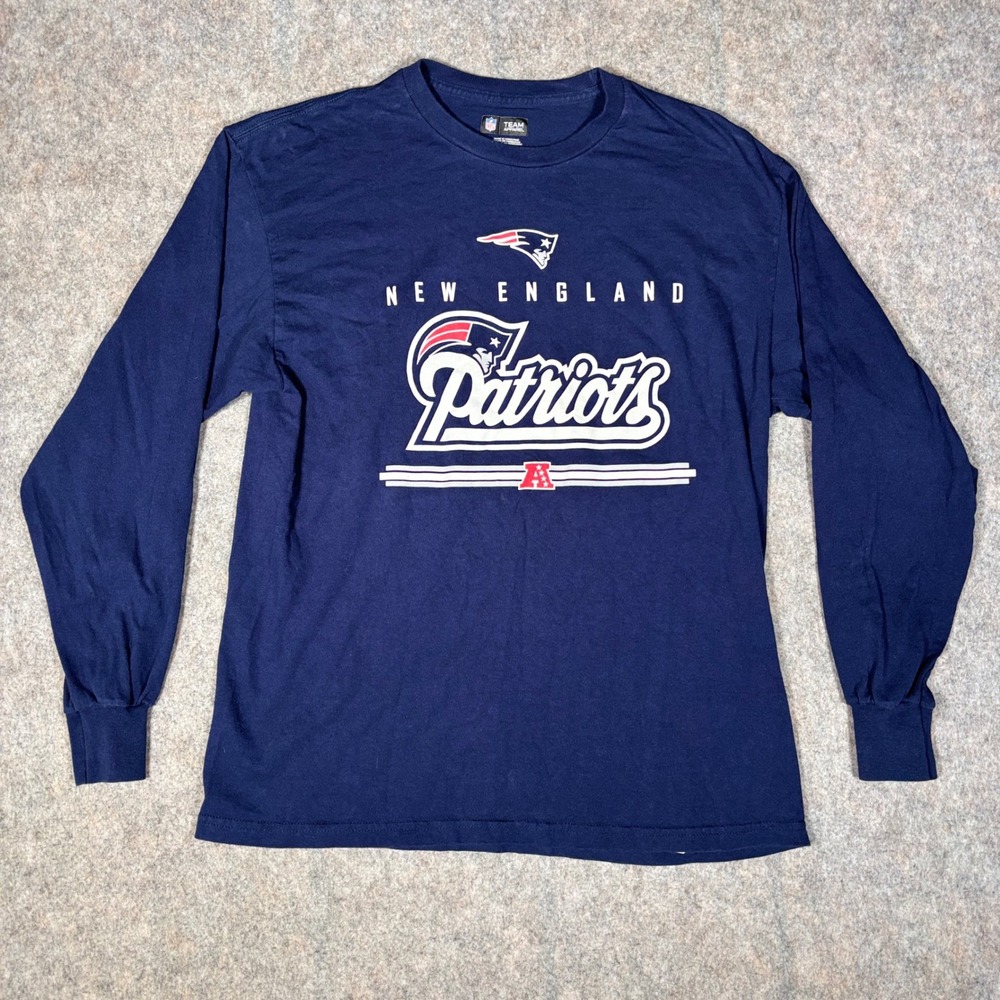 NFL Team Apparel Patriots Shirt Mens Large Blue Long Sleeve Graphic Tee Football